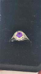 Amethyst Lady's Stone Ring 18K White Gold 2.17g Size:6.5